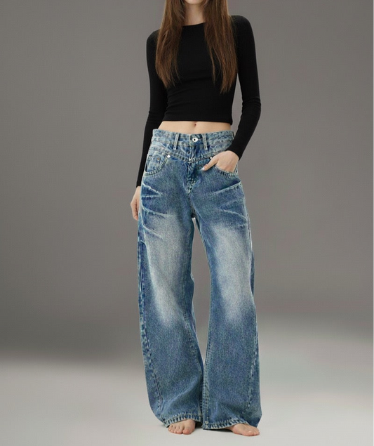 Lightning crack silhouette curved knife jeans
