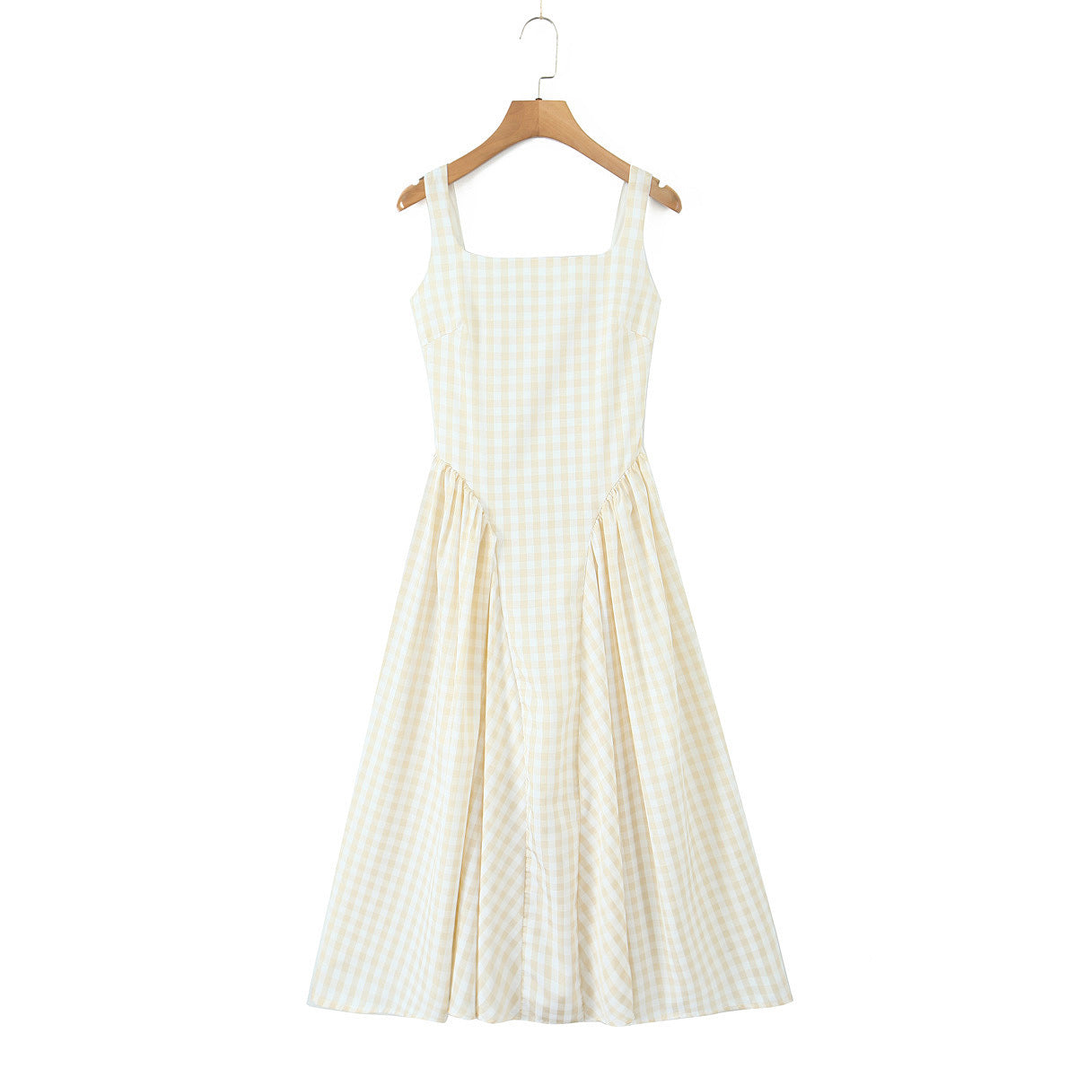 Plaid Elastic Waist Slim Fit Flared Strapless Long Dress