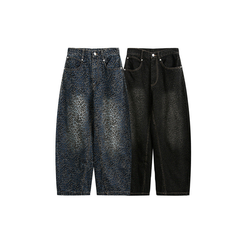 Leopard print jeans men's and women's loose casual pants