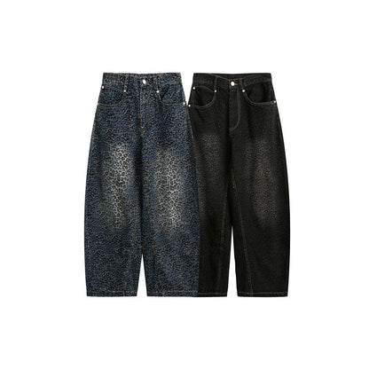 Leopard print jeans men's and women's loose casual pants