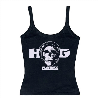Gothic Skull Print Versatile Sexy Punk Fitted Slim Strapless