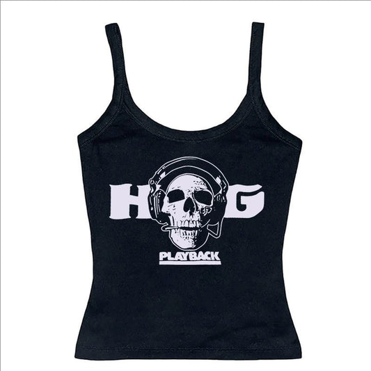 Gothic Skull Print Versatile Sexy Punk Fitted Slim Strapless