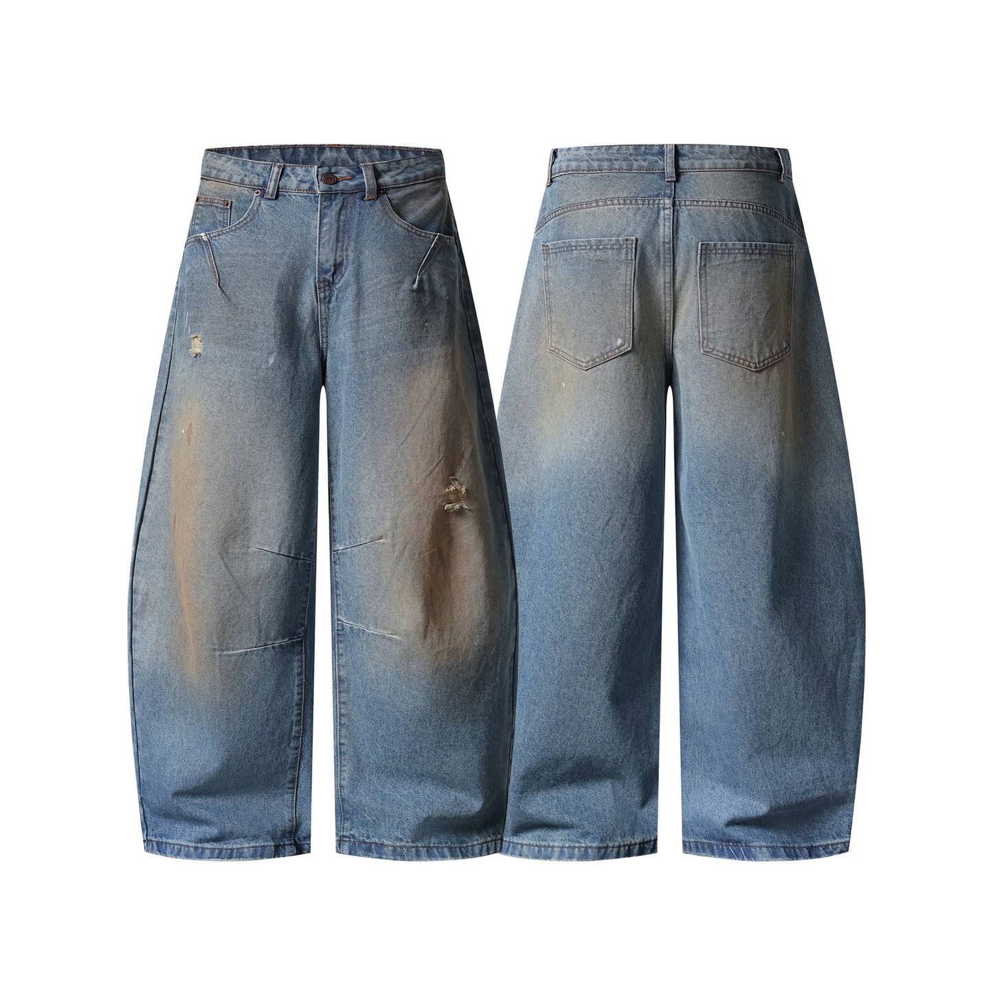 Washed Distressed Design Tapered Jeans for Women, Loose Fit Casual Wide-Leg Pants