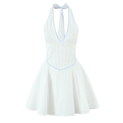 Tie-Neck Waist-Cinching Dress