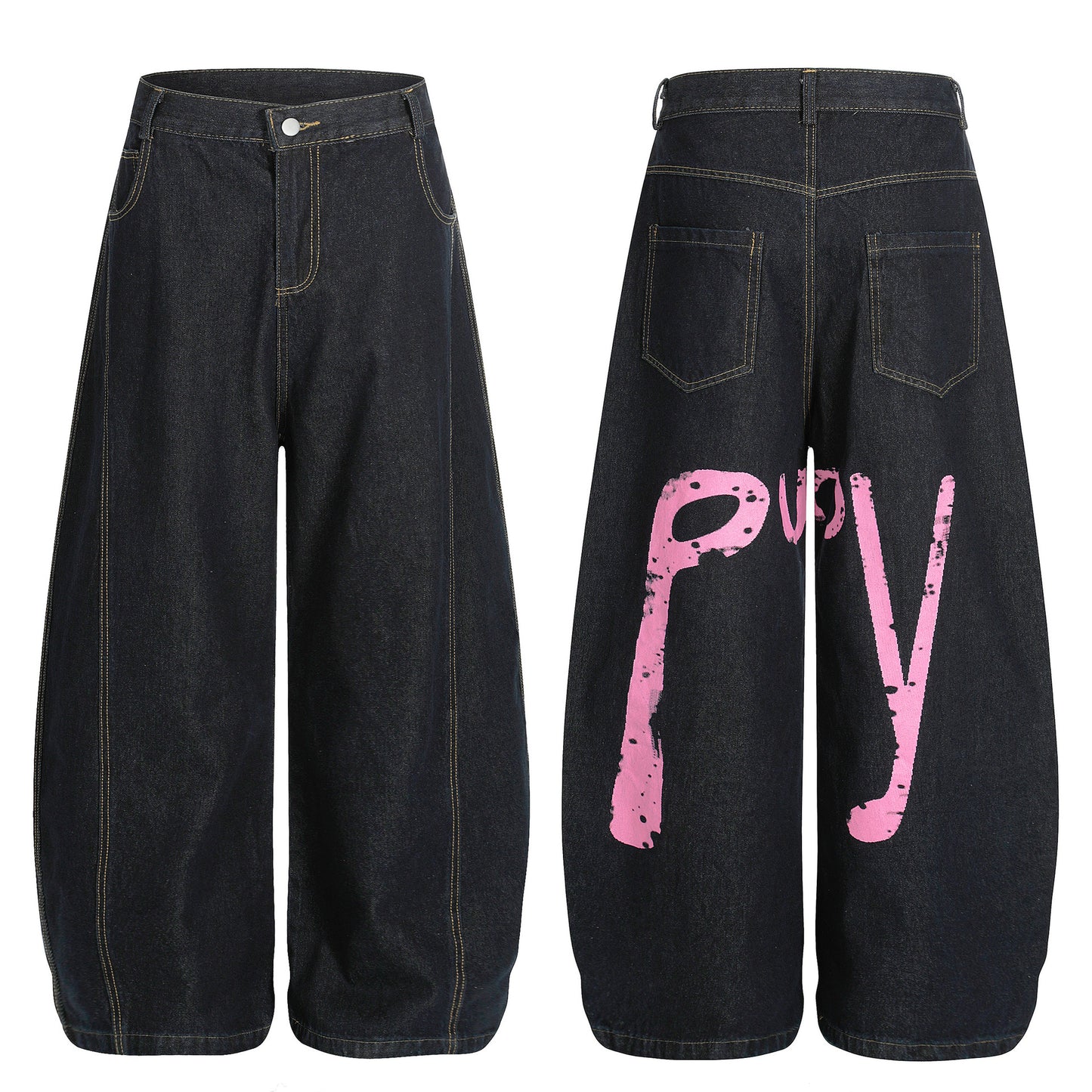 Street Style Printed Tapered Denim Long Pants