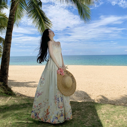 Sweet Style Three-Dimensional Flower Strapless Dress Women's Summer Temperament Print Waist-Slimming A-Line Dress