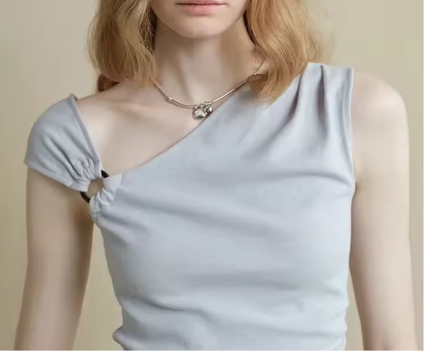 Slim Fit Irregular One-Shoulder Knit Tank Top