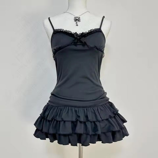 Short Sleeve Lace Retro Fashion Slim Waist-Cinching Versatile Plaid Dress