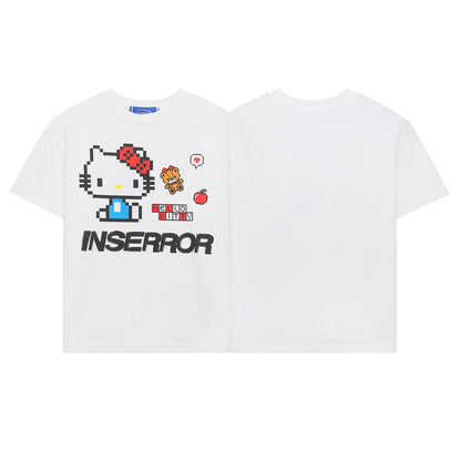 Retro Cartoon Print Short Sleeve T-Shirt Women's Regular Shoulder Slim Fit Unique Design Short Crop Top