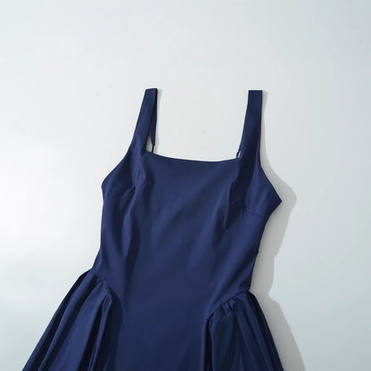 Sleeveless backless shoulder strap cinched dress