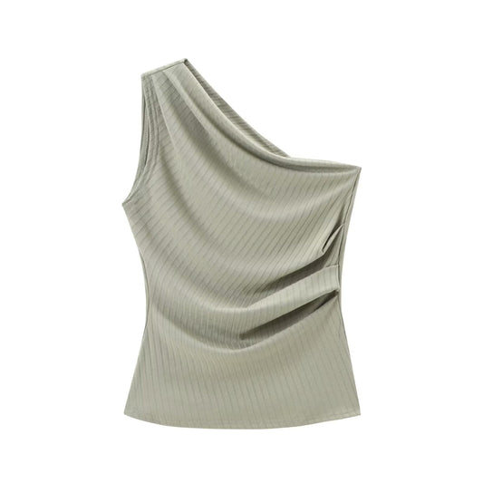 Women's High-Waist Wide-Leg Pants + Asymmetric Collar Sleeveless Top Set
