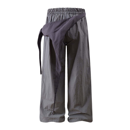 Pleated Patchwork Casual Pants Unisex Loose Wide Leg Straight Tube Sports Trousers