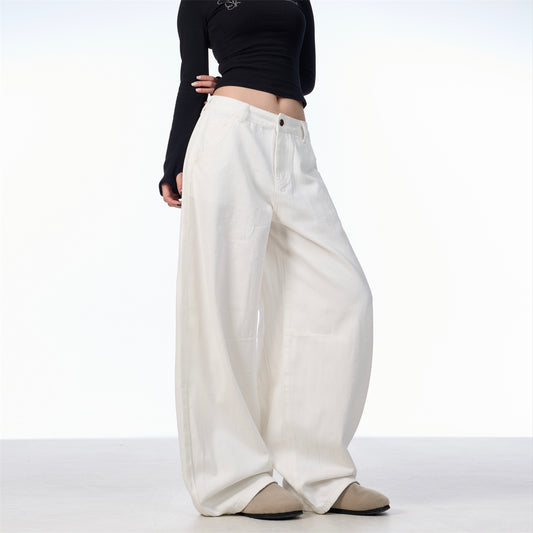 Bending knife casual denim women's spring loose straight leg wide leg floor length pants