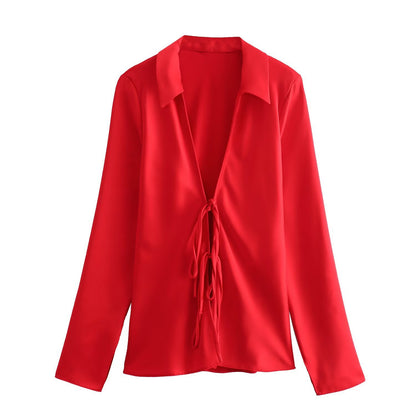 Women's Fashion Casual Bow Decorated Shirt