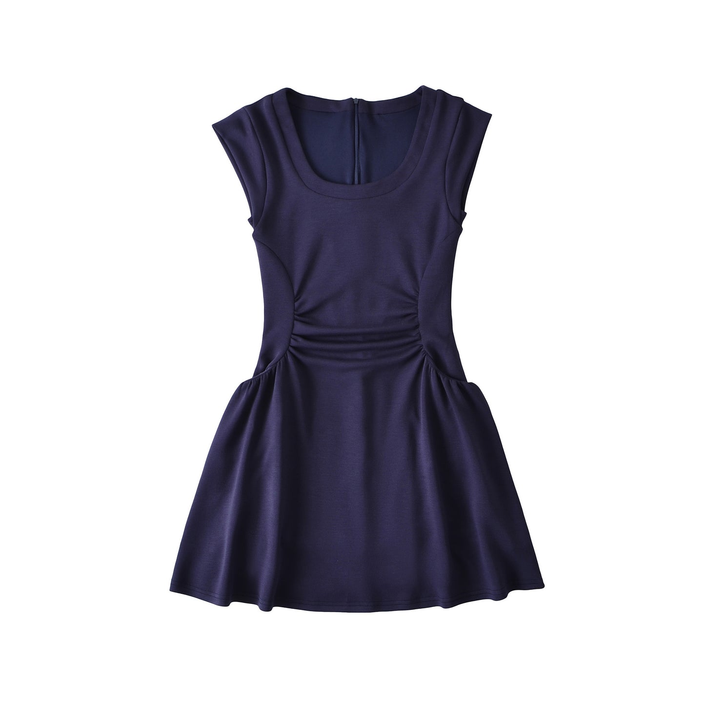 U-neck sleeveless patchwork pleated waist dress