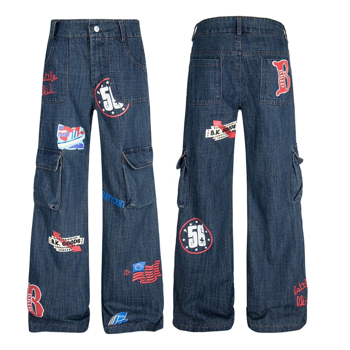Printed graffiti funny multiple pockets loose jeans