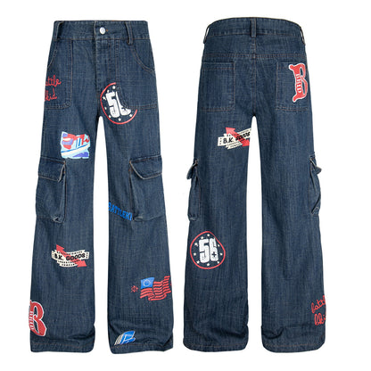 Printed graffiti funny multiple pockets loose jeans