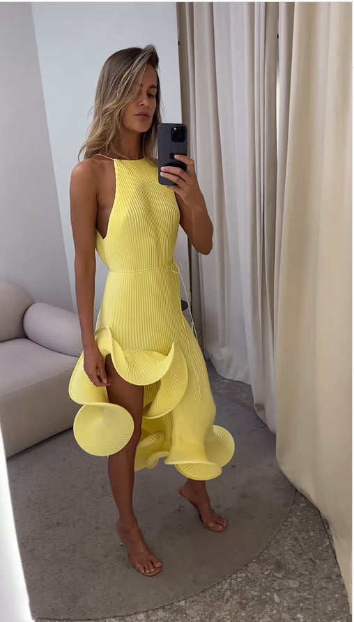 Irregular Hem Leaf Trim Sexy Strapless Fitted Dress