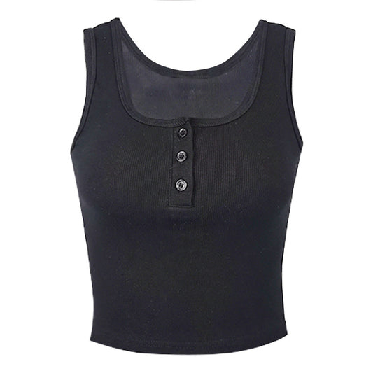 Women's short crop cut slim fit sleeveless top with exposed navel