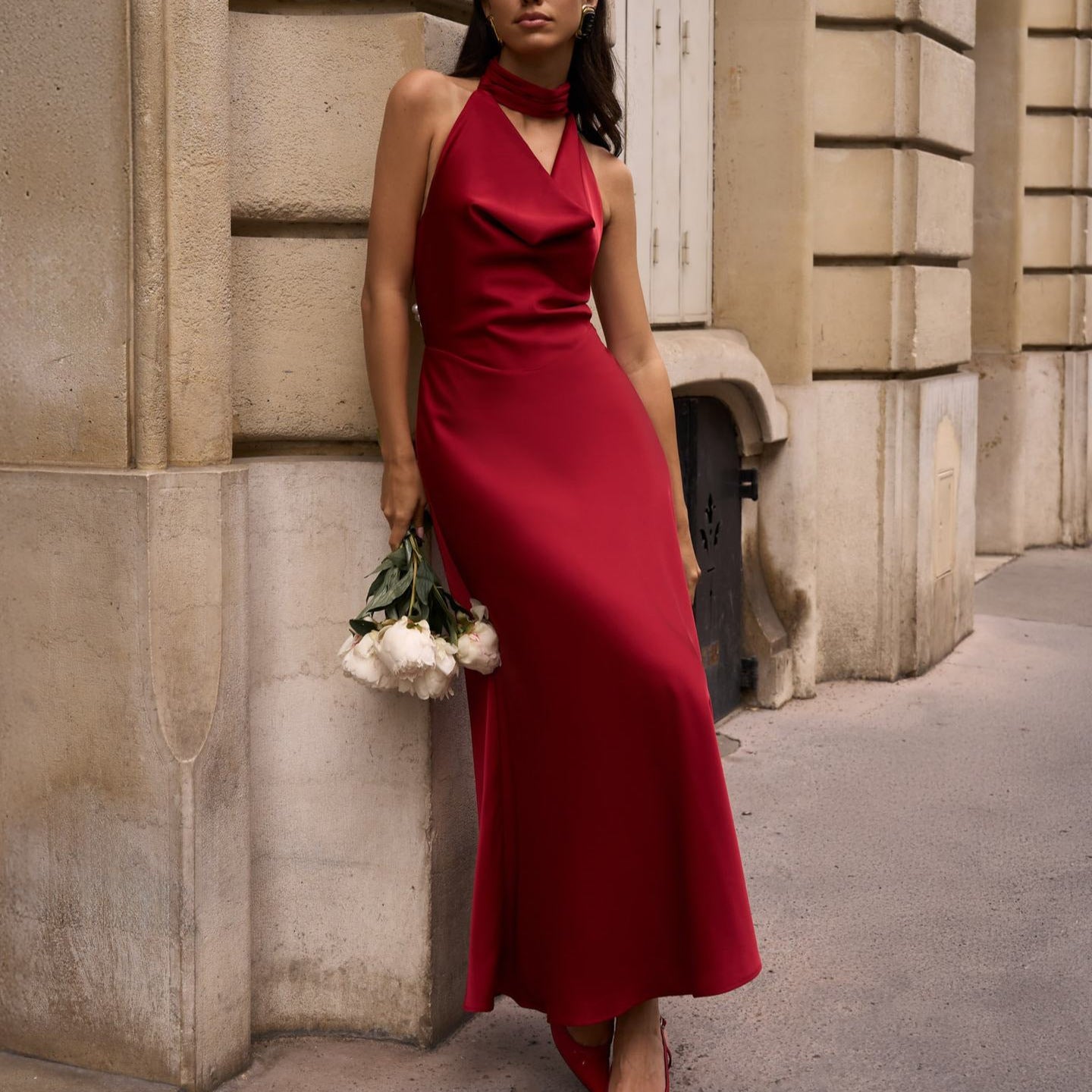 V-neck Charm Halter Dress Summer New Slim Long Dress Backless