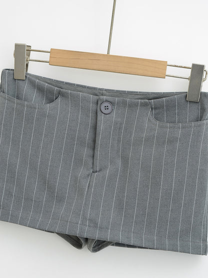 Vertical Striped Low-Waist Ultra-Short Skirt