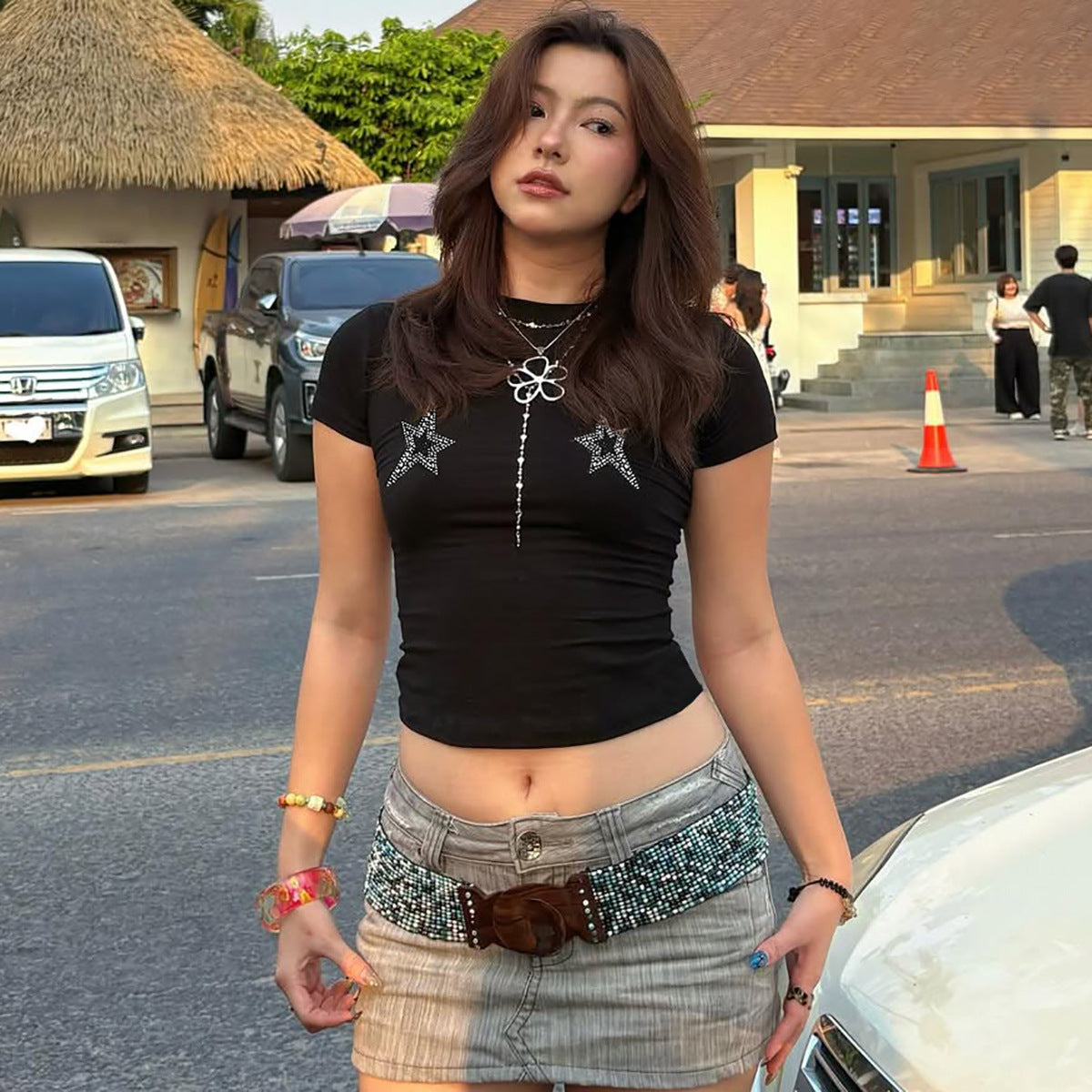 Women's  Slim Round Neck Short Sleeve T-Shirt Top
