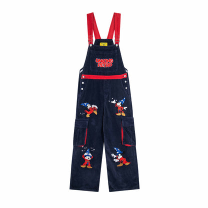Colorblock Trendy Unique Design Fun Cartoon Embroidery Overalls Unisex Straight Jumpsuit