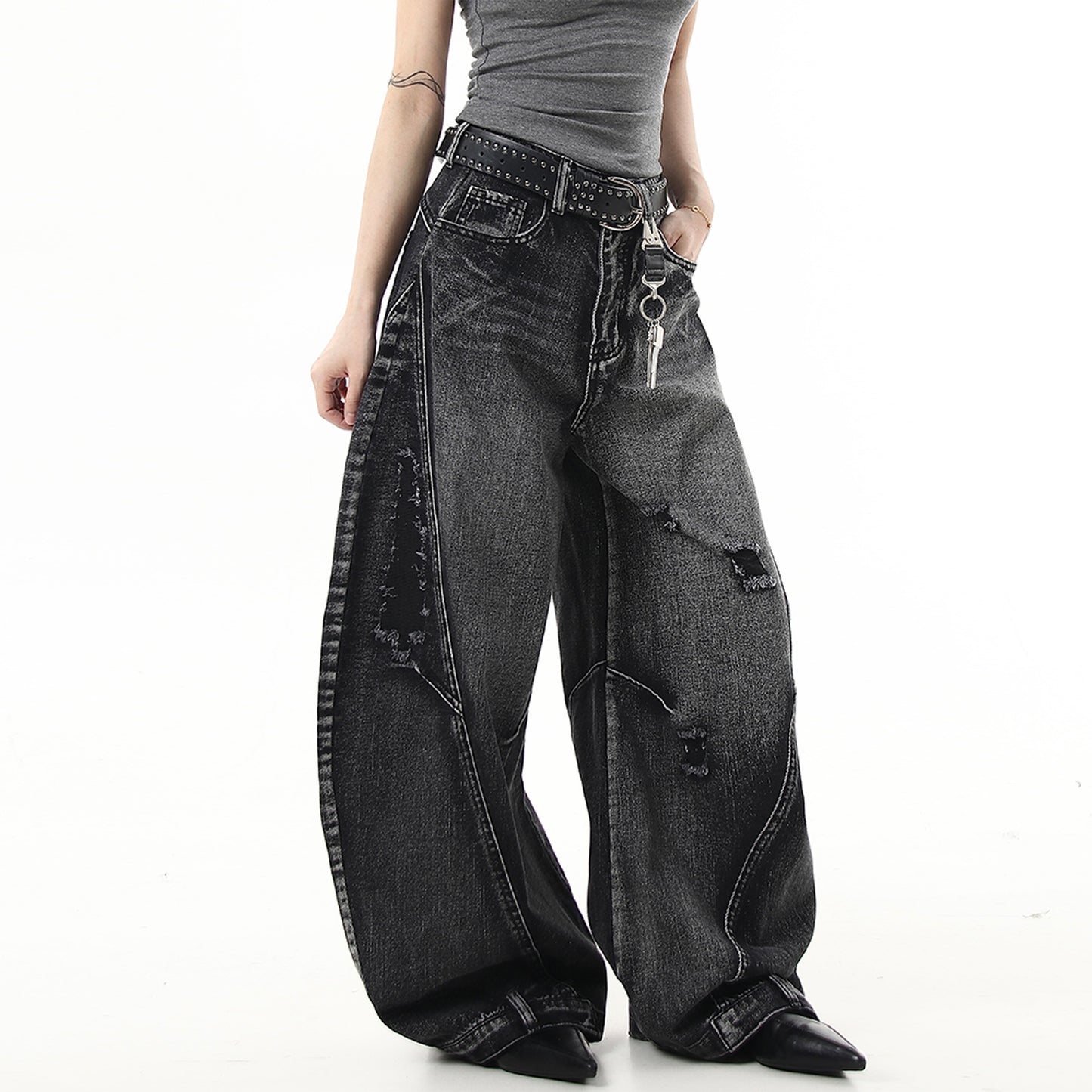 Vintage washed vintage curved knife dad jeans