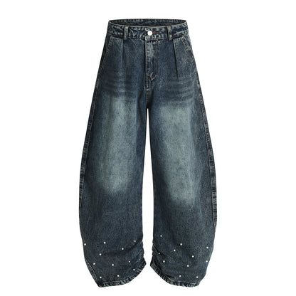 Wash denim jeans wide leg pants