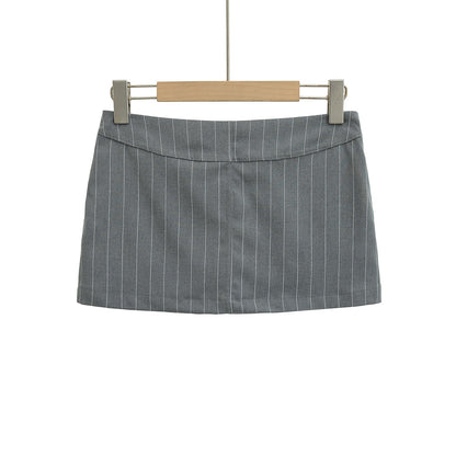 Vertical Striped Low-Waist Ultra-Short Skirt