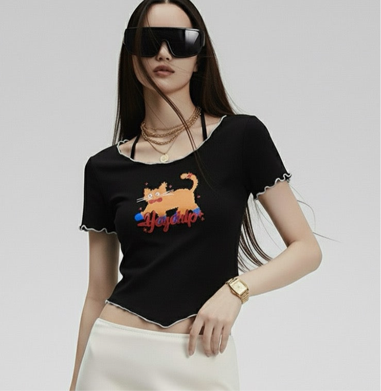 Short Sleeve T-Shirt Women Short Slim Fit Versatile Sweet and Spicy Top