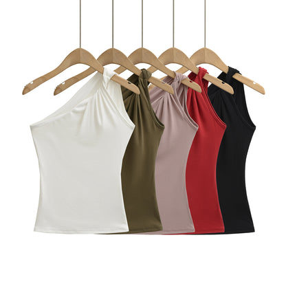 Single sided off shoulder slim fit vest