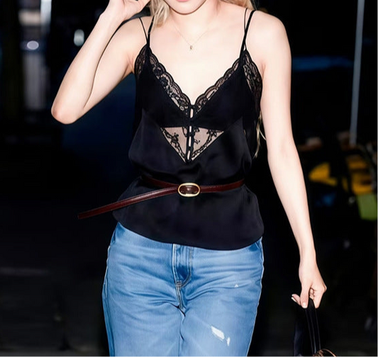Lace lace slim fit versatile camisole V-neck top