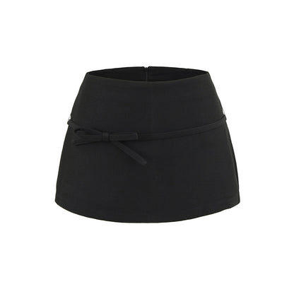 Elastic Waist Tie Belt Butterfly Knot Lined Pencil Skirt