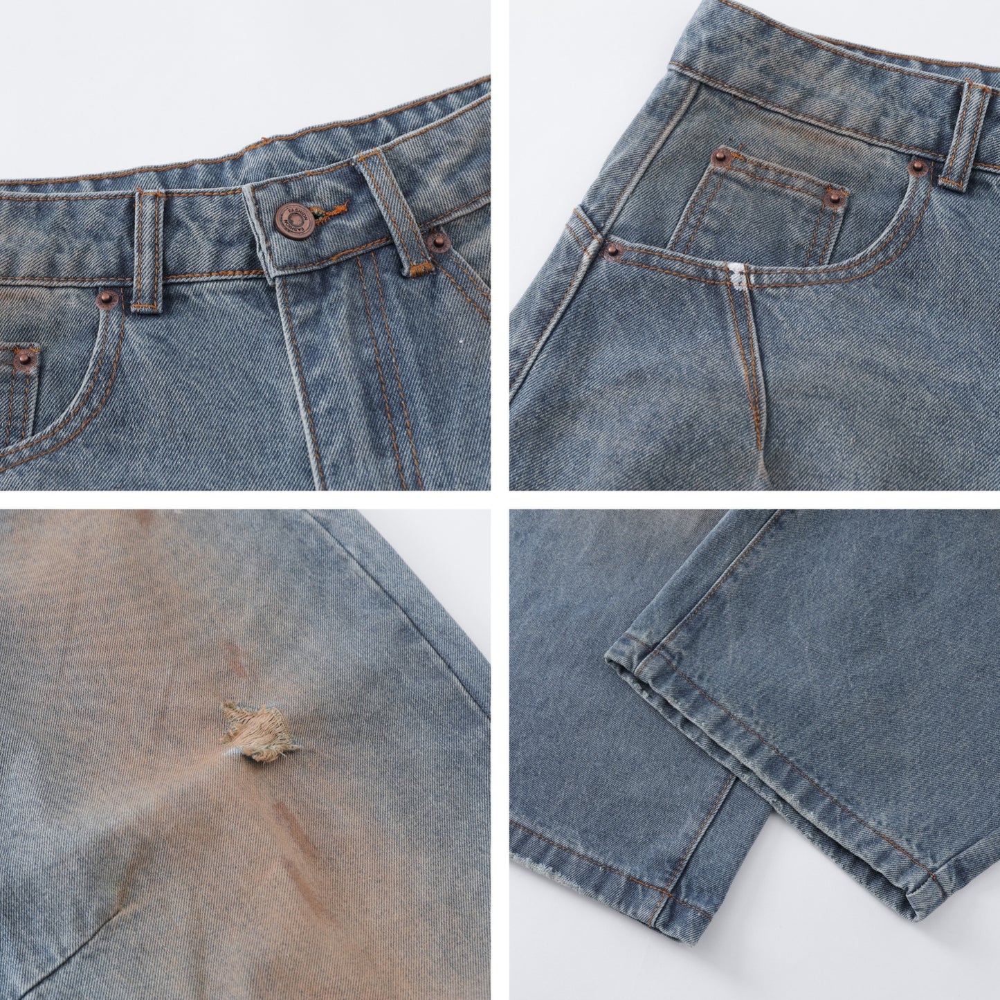 Washed Distressed Design Tapered Jeans for Women, Loose Fit Casual Wide-Leg Pants