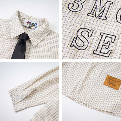 Letter Embroidery Striped Collar Long Sleeve Shirt Men's  College Style Couple Loose Casual Shirt