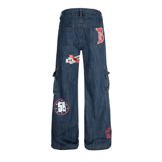 Printed graffiti funny multiple pockets loose jeans