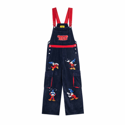 Colorblock Trendy Unique Design Fun Cartoon Embroidery Overalls Unisex Straight Jumpsuit