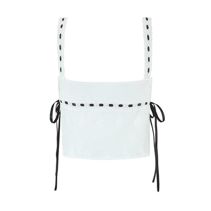 Color blocked lace up suspender+color blocked lace up skirt set for women