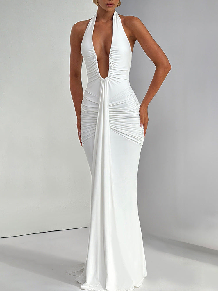 Women's  Pure Color Halter Sleeveless Backless Sexy Dress