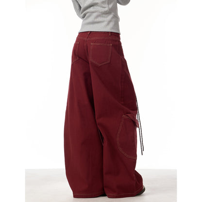Vintage burgundy curved knife jeans for women