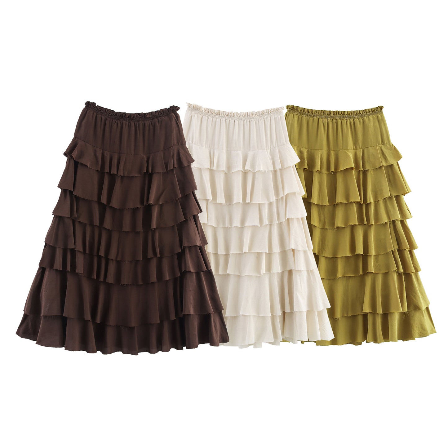 Women's Clothing INS Casual Versatile Layered Decorative Midi Skirt