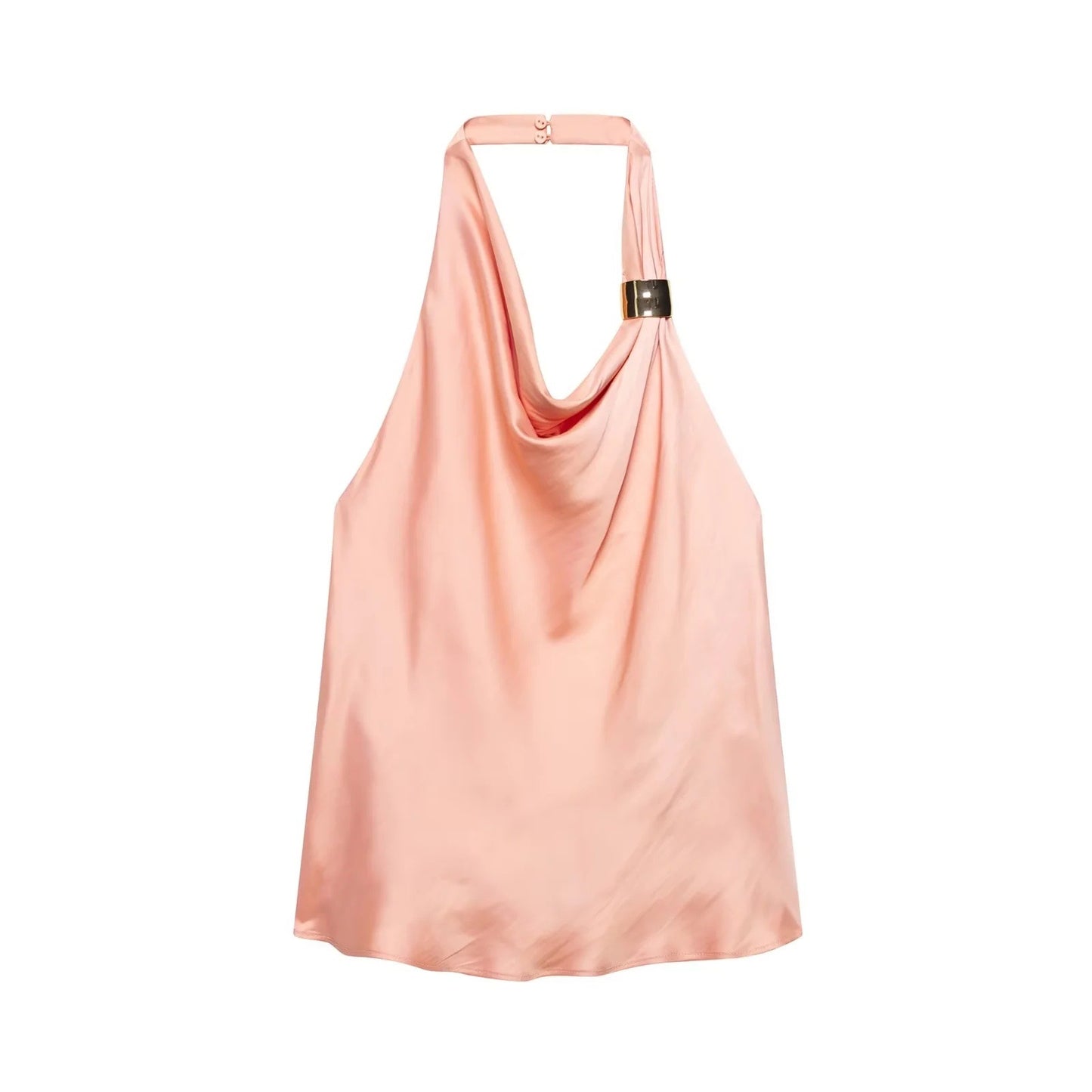 Golden Embellished Satin Feel Halter Top + Skirt Set for Women