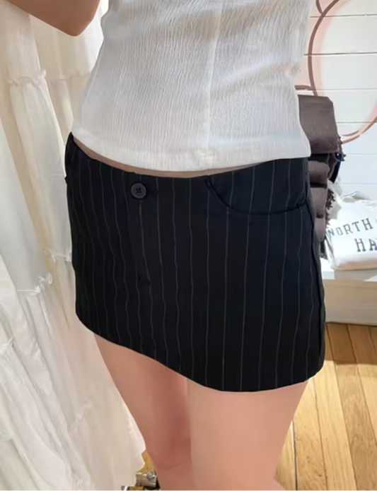 Vertical Striped Low-Waist Ultra-Short Skirt
