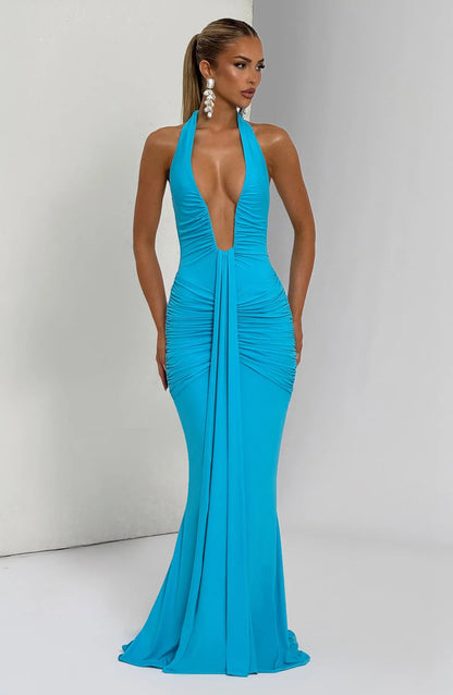 Women's  Pure Color Halter Sleeveless Backless Sexy Dress