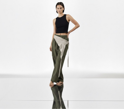 Pleated Patchwork Casual Pants Unisex Loose Wide Leg Straight Tube Sports Trousers