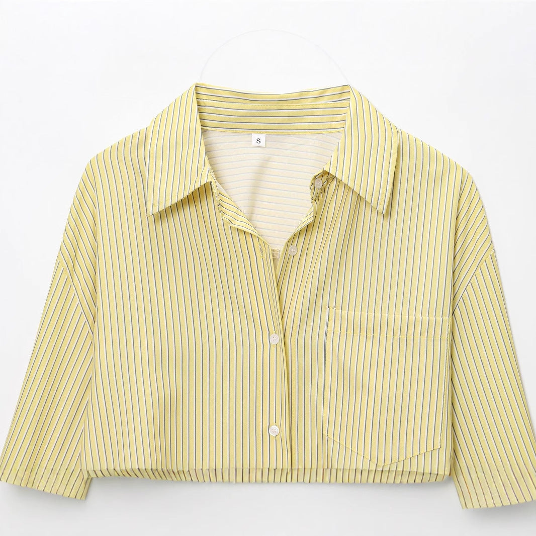 Women's Clothing Striped Loose Shantung Shirt