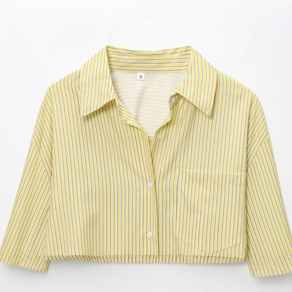 Women's Clothing Striped Loose Shantung Shirt