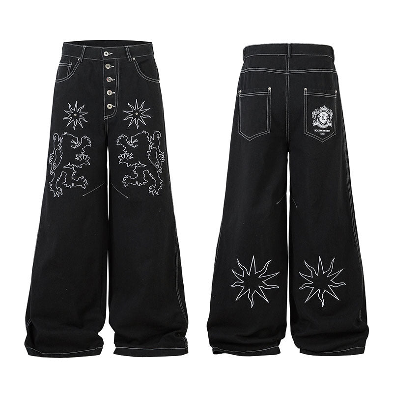 Loose Wide-Leg Floor-Length Denim Trousers for Men and Women