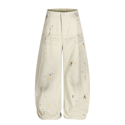 Street Style Washed Print Tapered Denim Long Pants